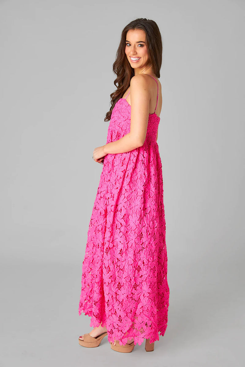 buddy love: tiana lace midi dress-hot pink