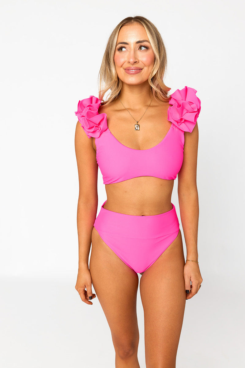 buddy love: hot pink ruffle shoulder bikini
