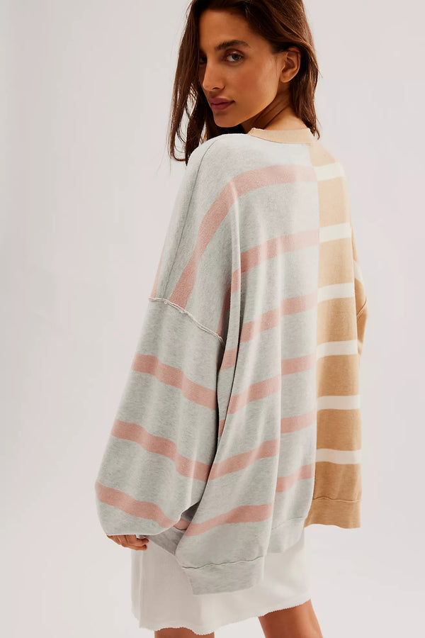 free people: uptown stripe- pullover-camel grey combo
