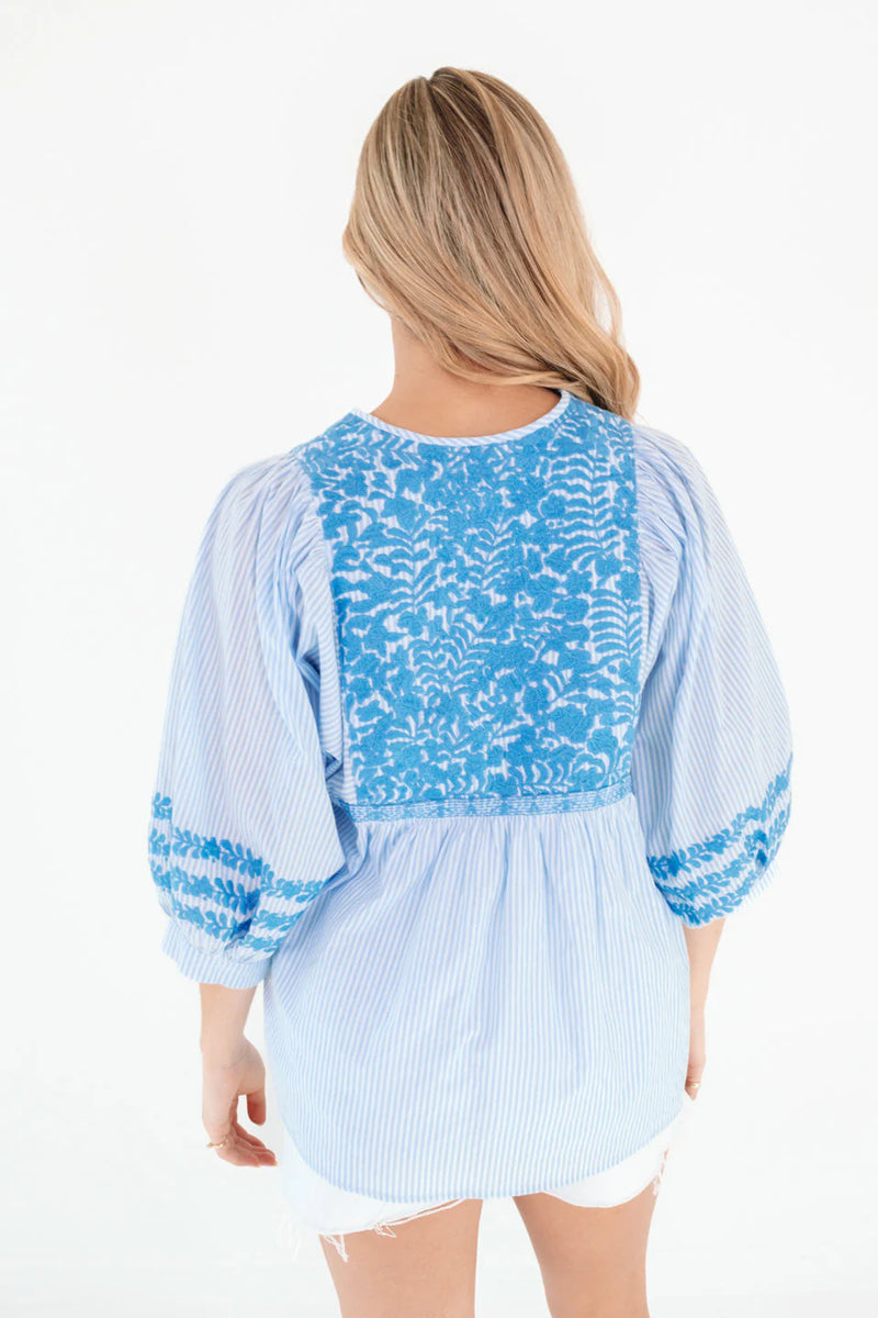 j marie: pebble top-blue embroidery