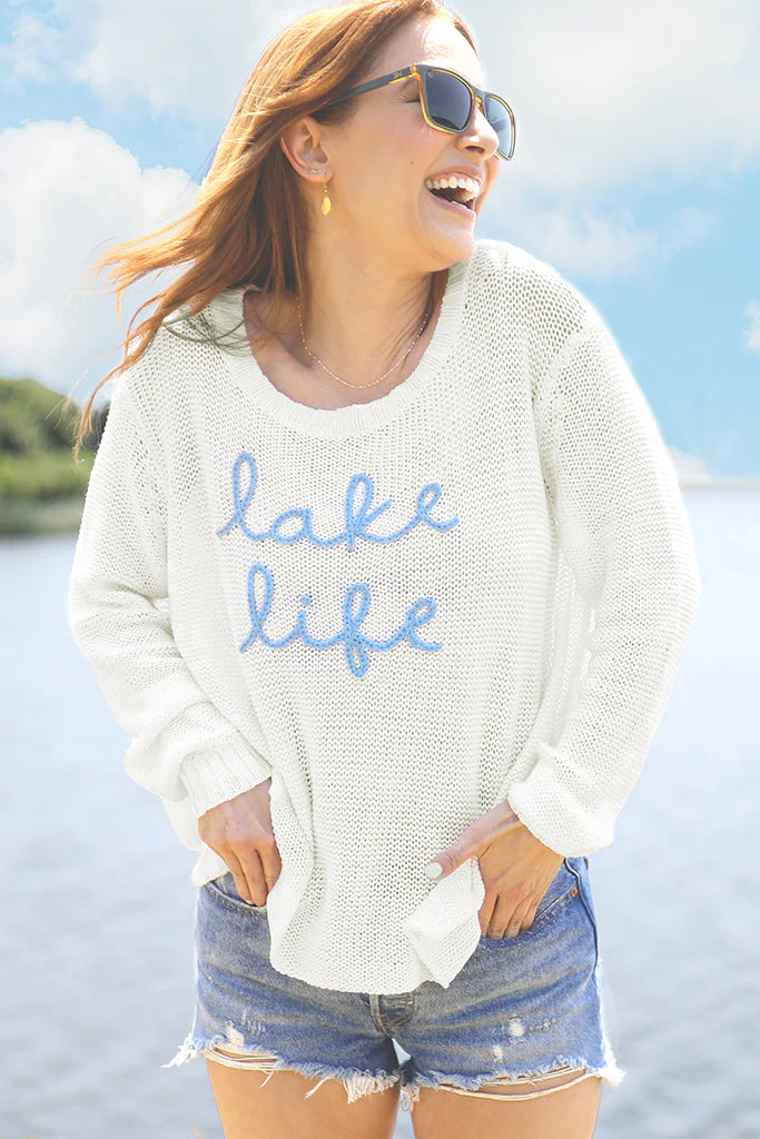 wooden ships: lake life breaker sweater-white/beach sky