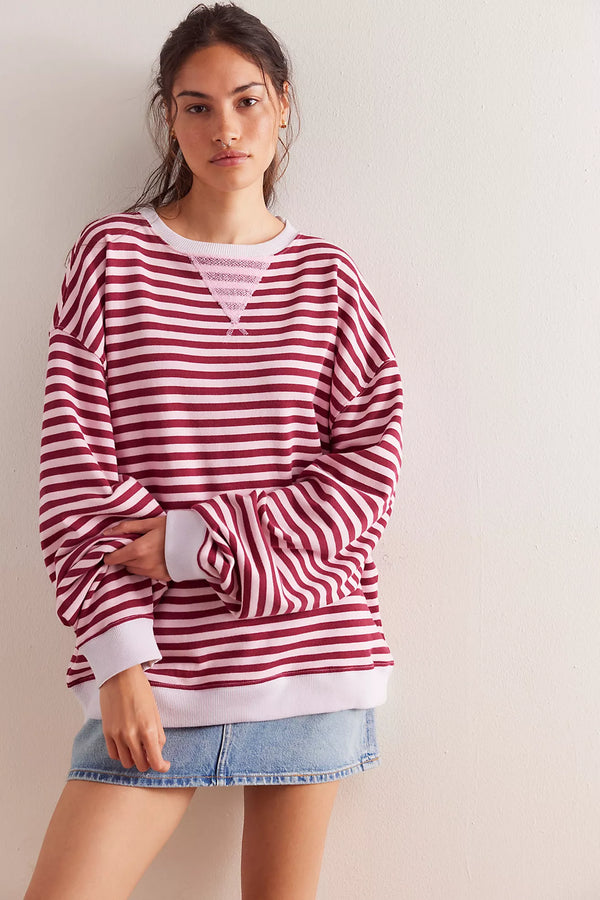 free people: classic stripe crew-raspberry combo