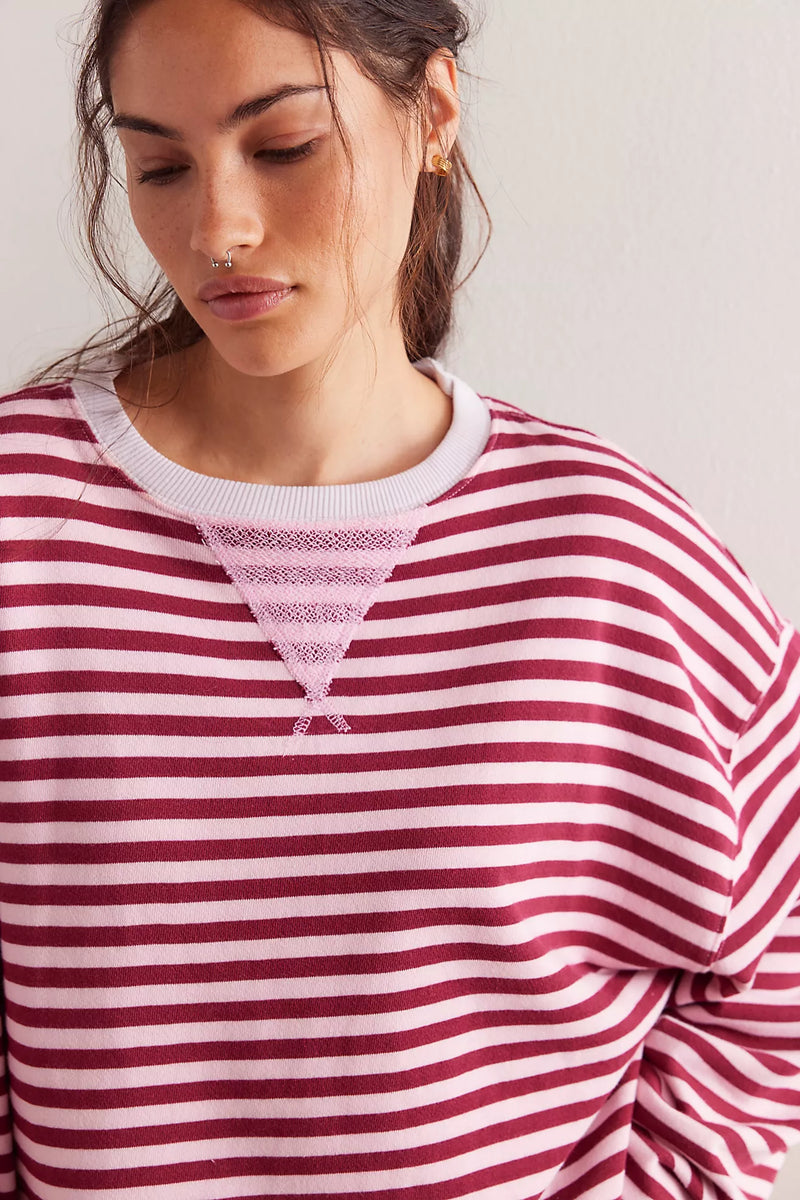 free people: classic stripe crew-raspberry combo