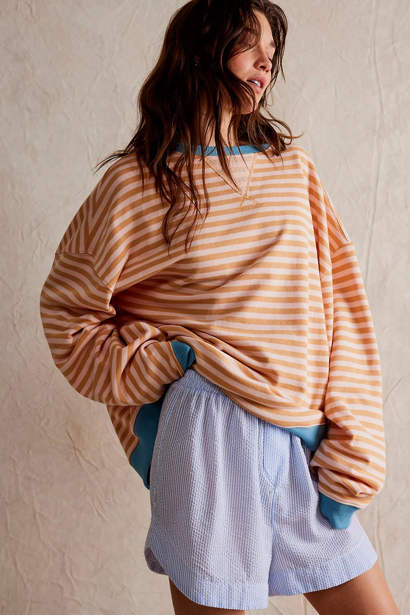 free people: classic striped crew-latte combo