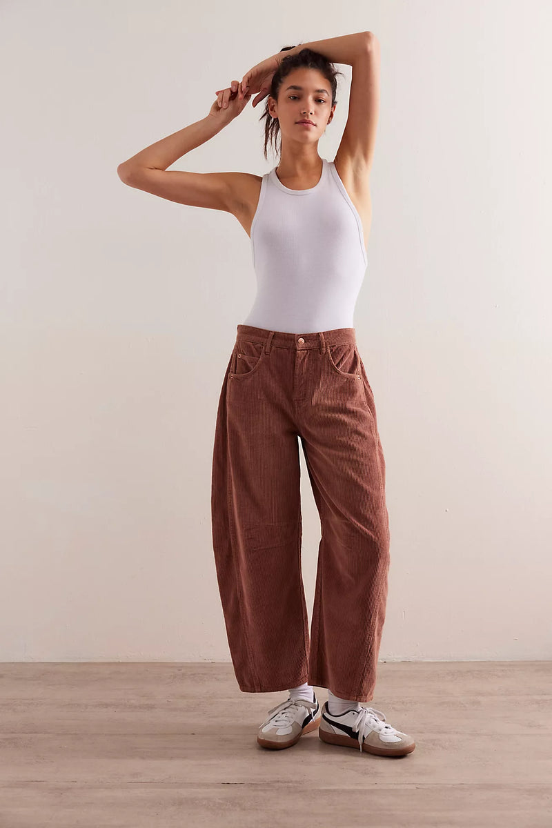 free people: good luck mid rise cord barrel jeans-emperador