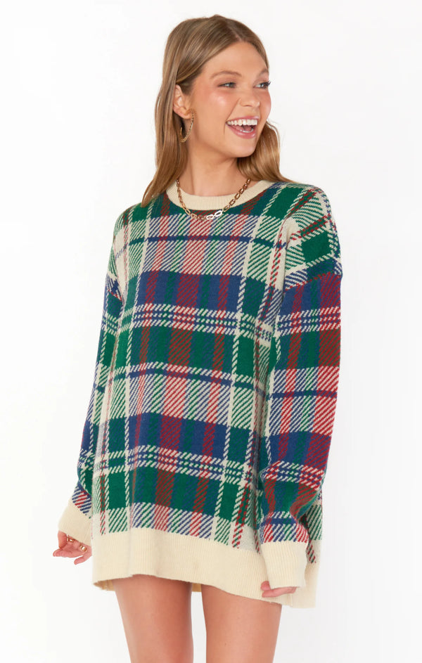 show me your mumu: ember tunic sweater-holiday plaid knit