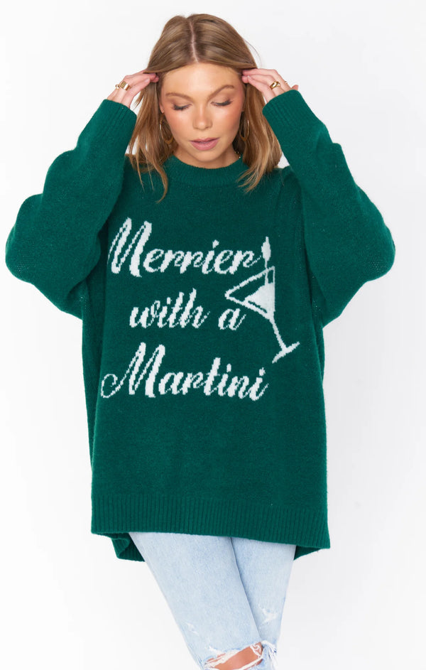 show me your mumu: classic crewneck sweater-martini graphic knit