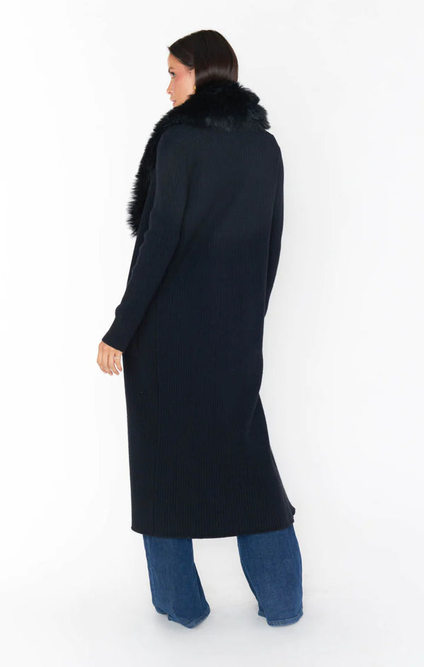 show me your mumu: lombardi long card-black knit with faux fur