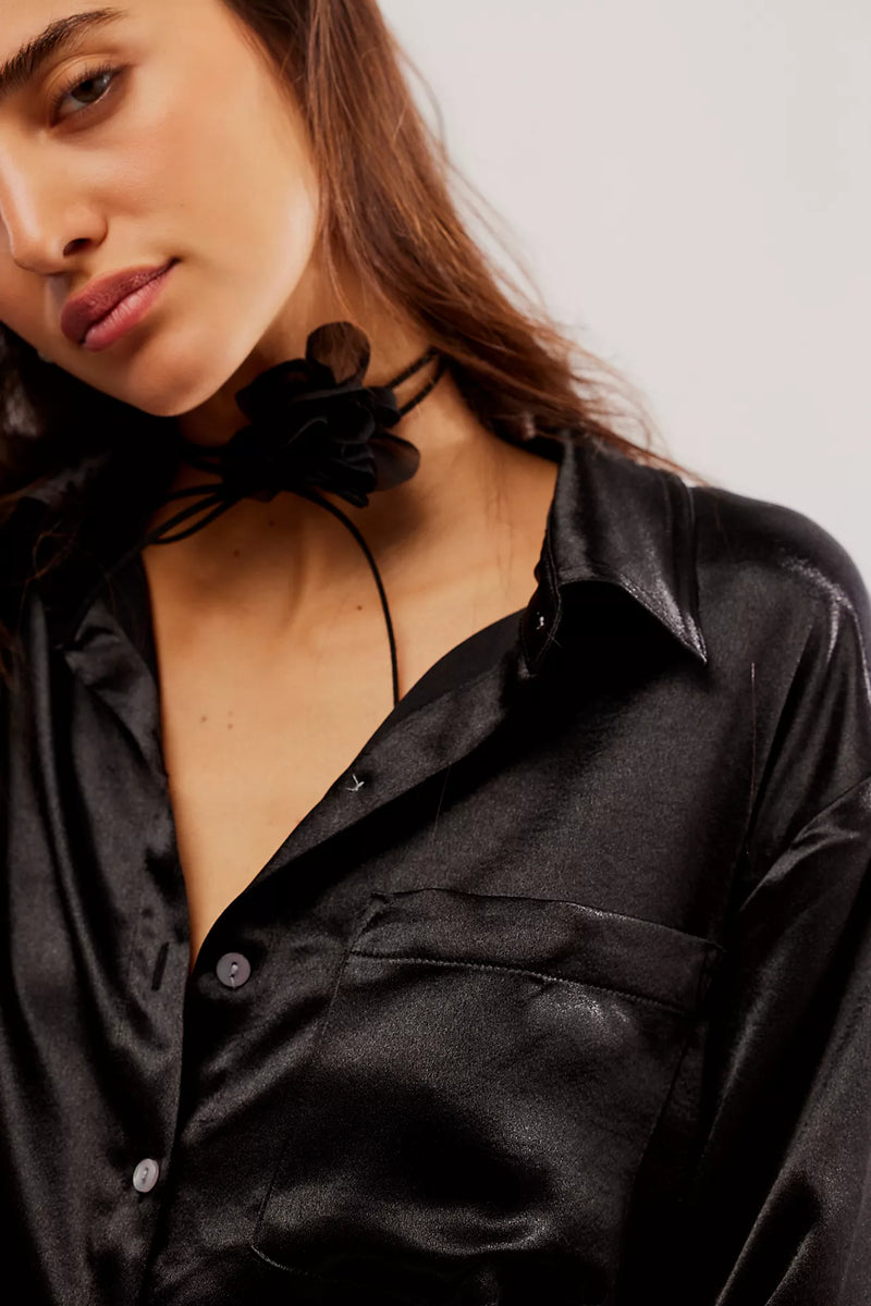 free people: shooting for the moon satin top-black