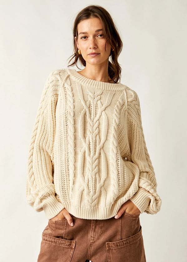free people: frankie cable sweater-ivory