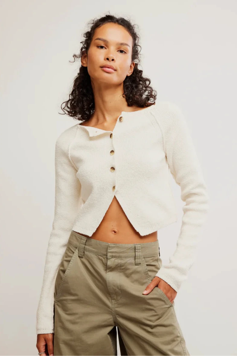 free people: sydney shrunken cardi-optic white