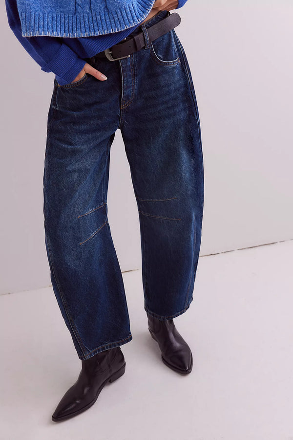 free people: good luck mid rise barrel denim-deep end