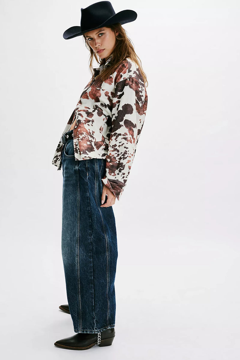 free people: good luck mid rise barrel denim-deep end