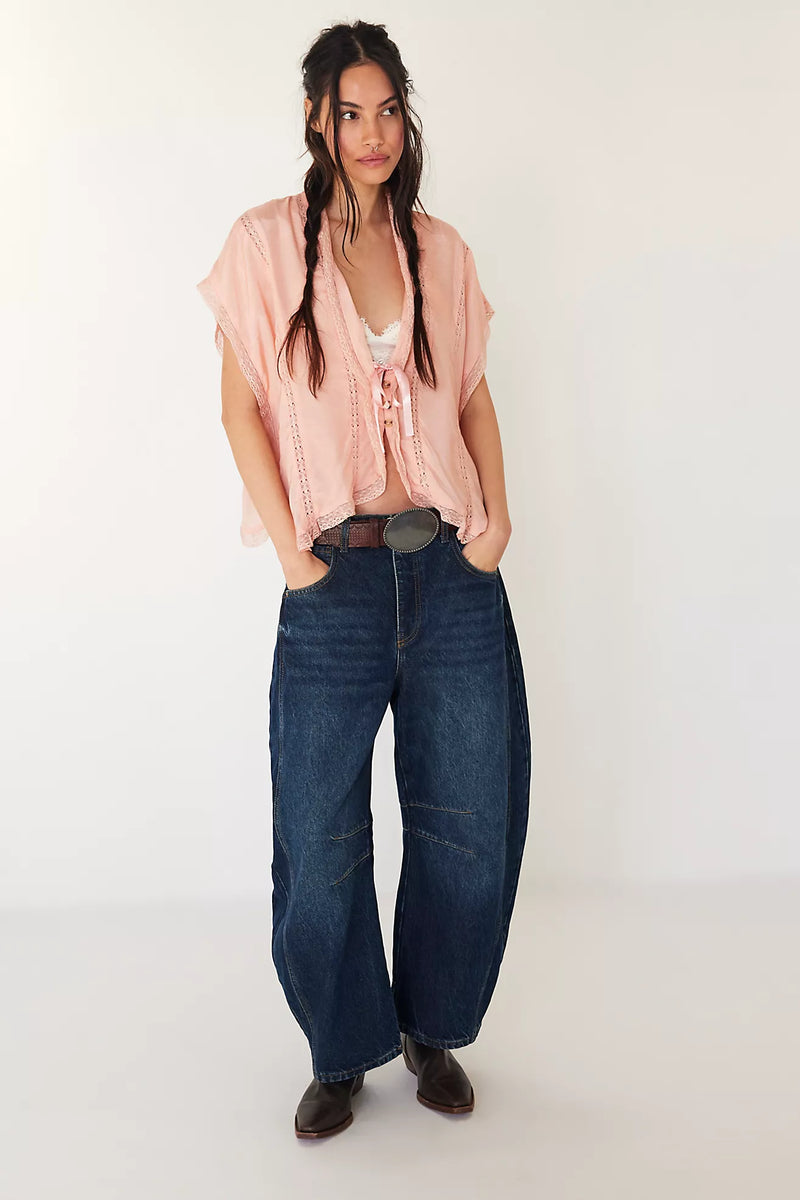 free people: good luck mid rise barrel denim-deep end