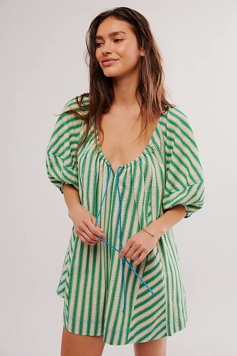 free people: bop around romper-green combo