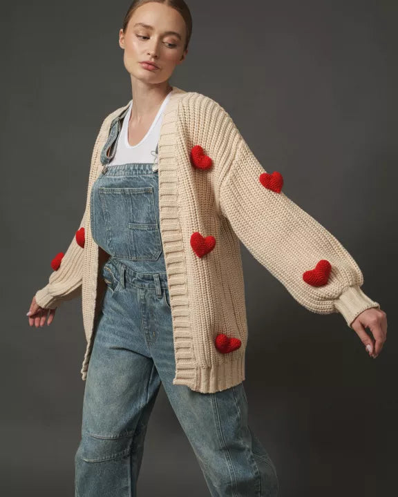 heart on my sleeve chunky cardigan-beige