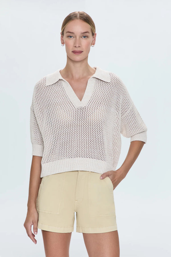 pistola: emma open knit short sleeve polo-dove marl