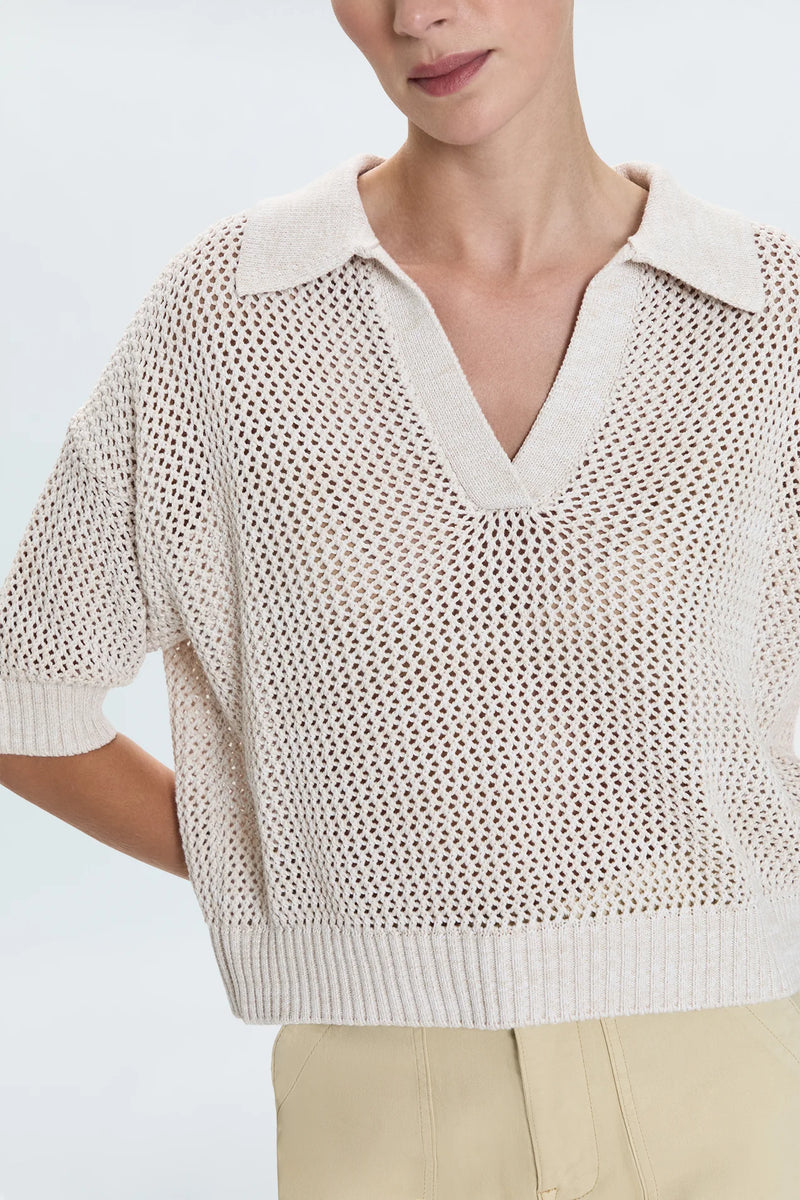 pistola: emma open knit short sleeve polo-dove marl