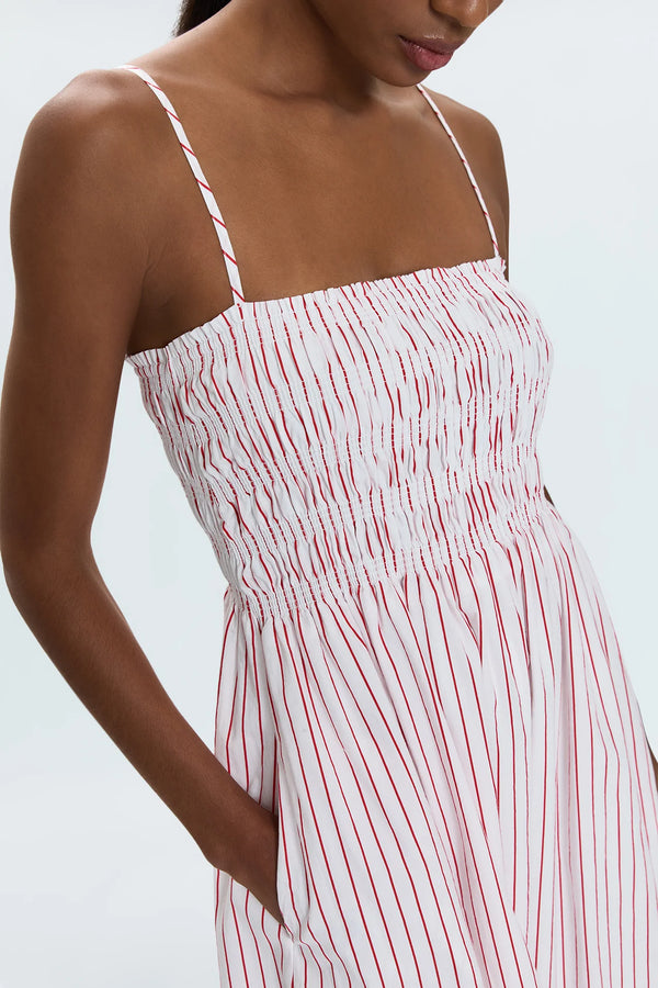 pistola: bianca shirred bodice dress-ruby stripe