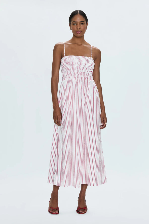 pistola: bianca shirred bodice dress-ruby stripe