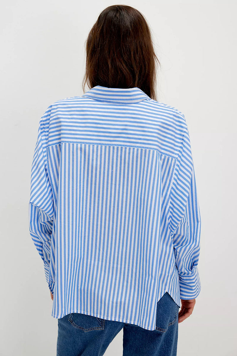 free people: sabine tailored stripe shirt-oxford stripe-blue combo