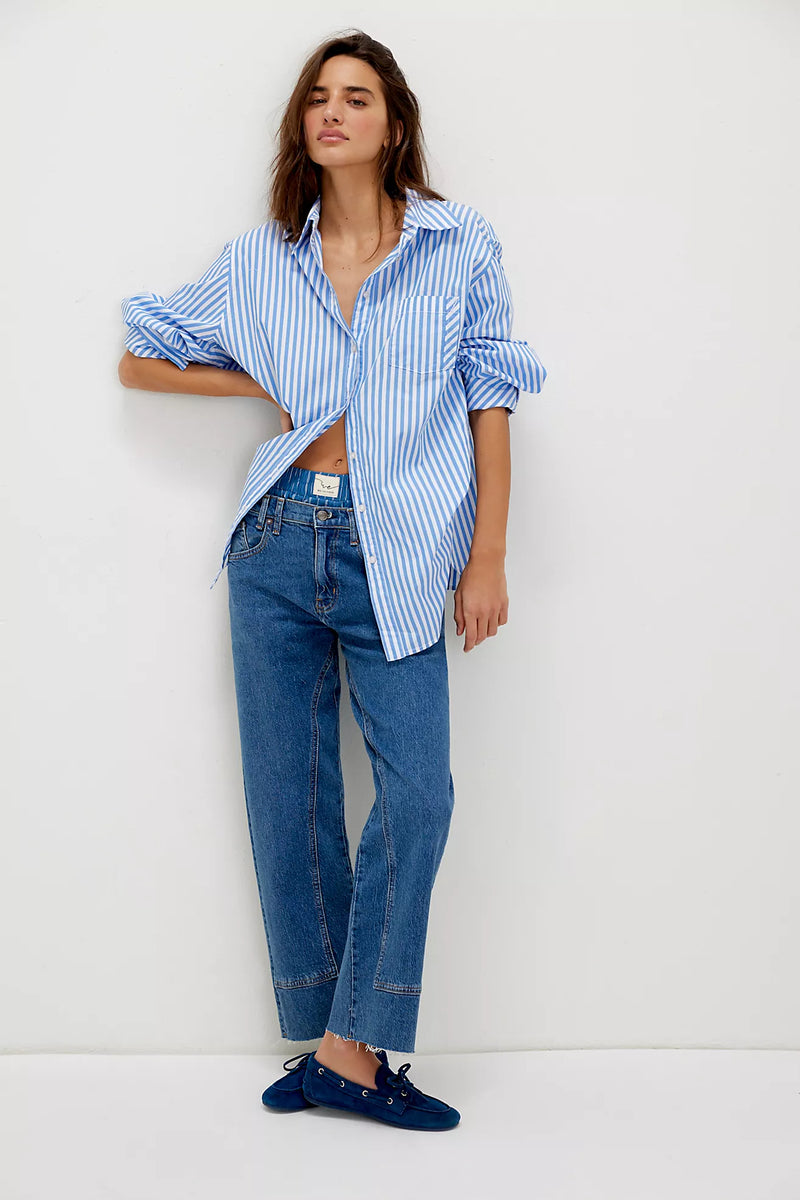 free people: sabine tailored stripe shirt-oxford stripe-blue combo