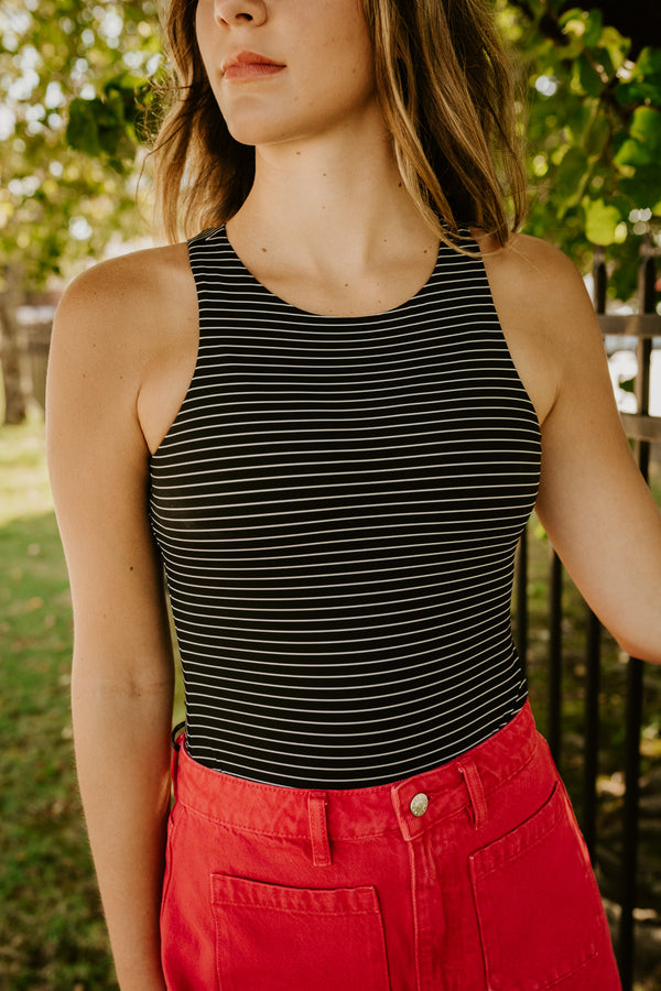 grey lab: striped bodysuit-black/white