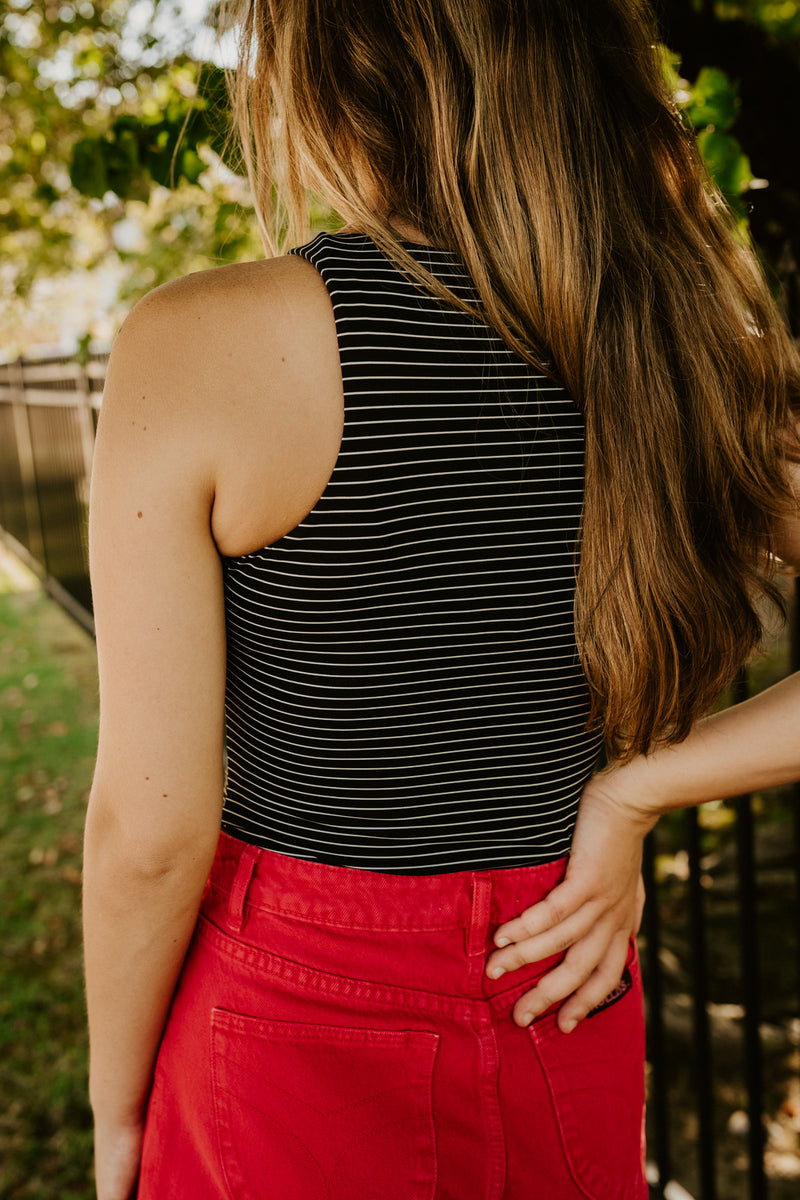 grey lab: striped bodysuit-black/white