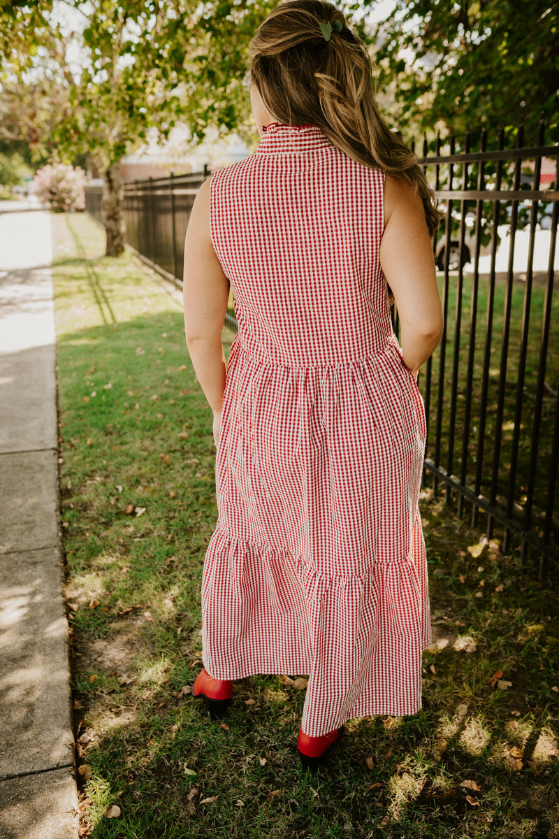 the touch down gingham bow dress-red gingham