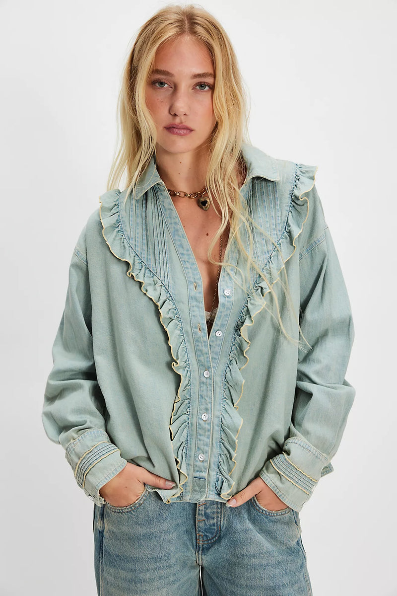 free people: tattered and ruffled top-vintage tint wash