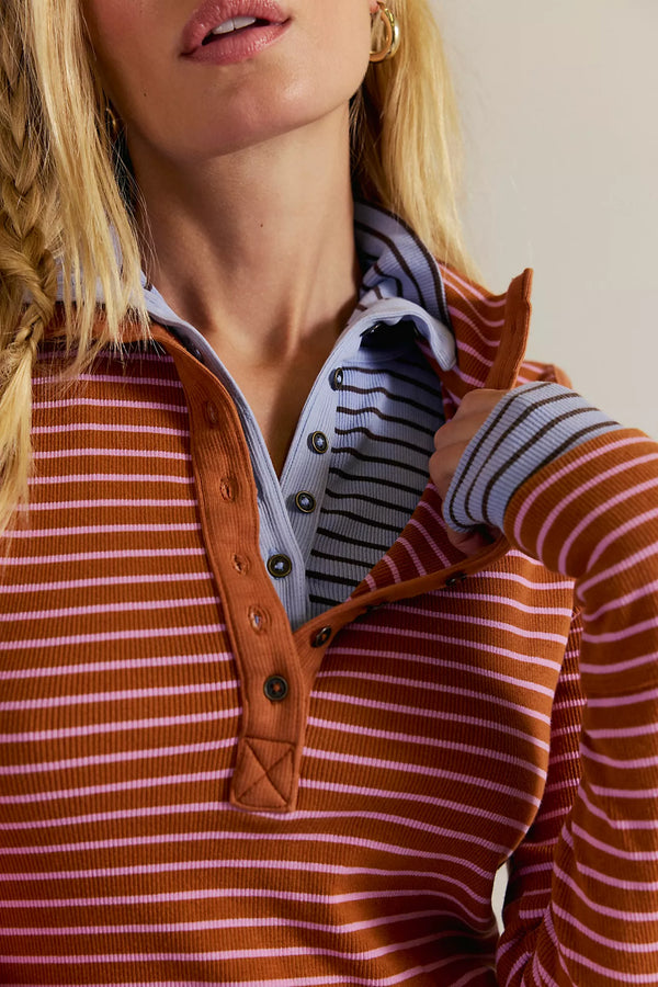 free people: lake henley stripe-cinammon combo