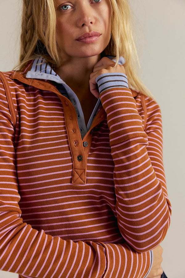 free people: lake henley stripe-cinammon combo