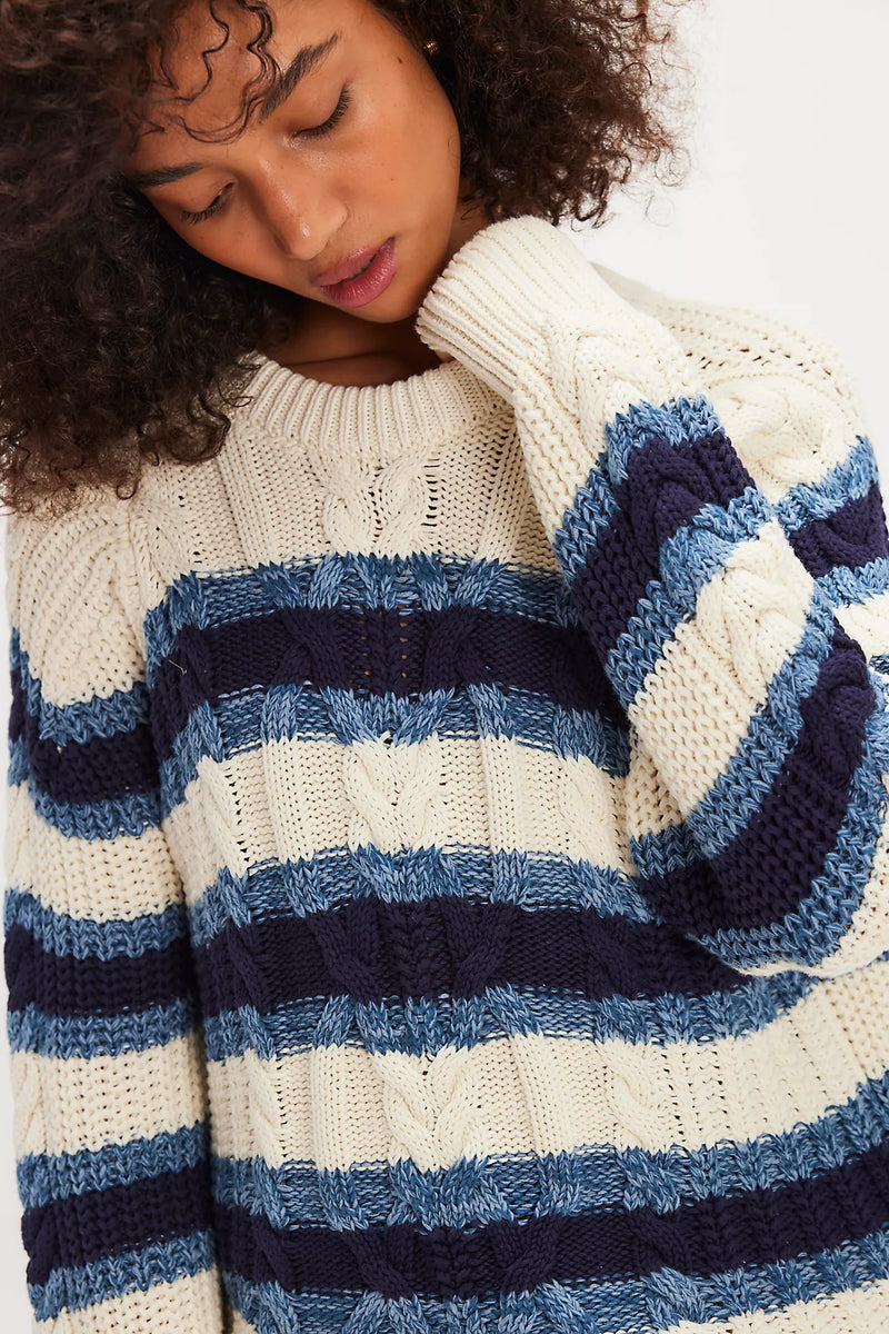 free people: frankie cable stripe sweater-ivory combo
