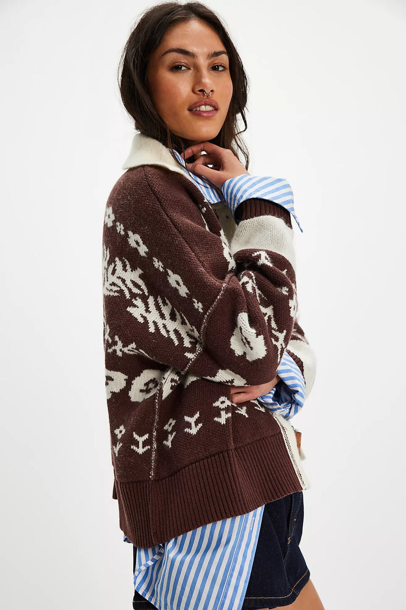 free people: shelby cardigan-chocolate combo