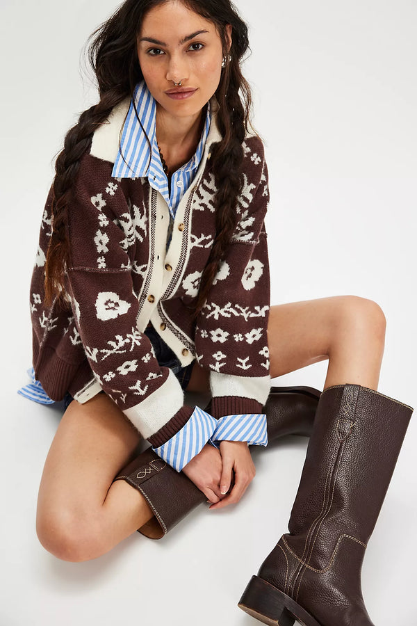 free people: shelby cardigan-chocolate combo