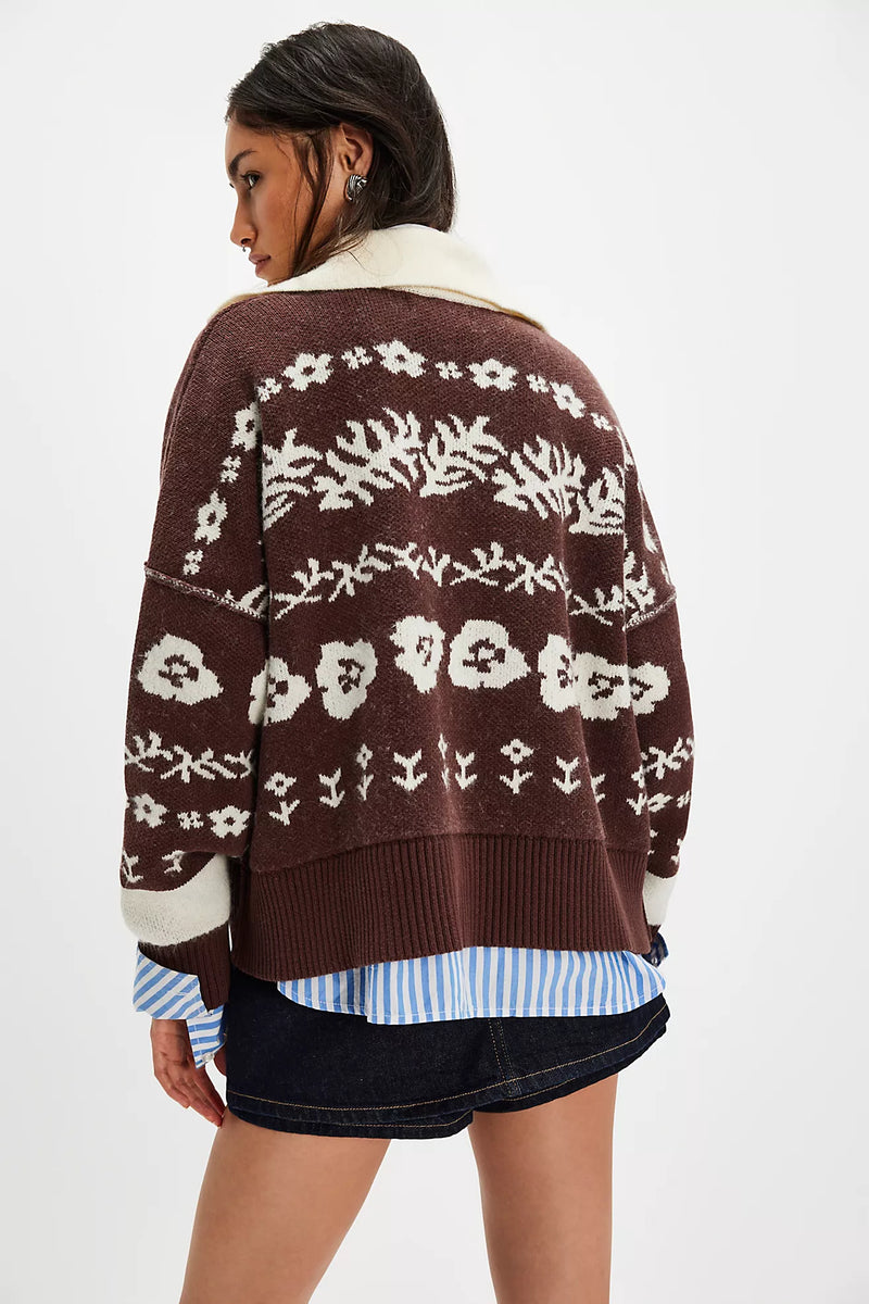 free people: shelby cardigan-chocolate combo