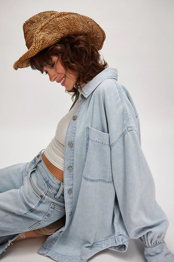 free people: ashley denim shirt-blue wash