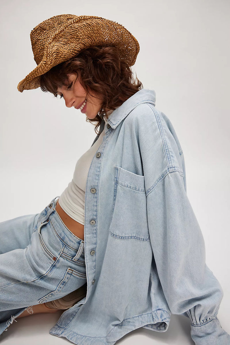 free people: ashley denim shirt-blue wash