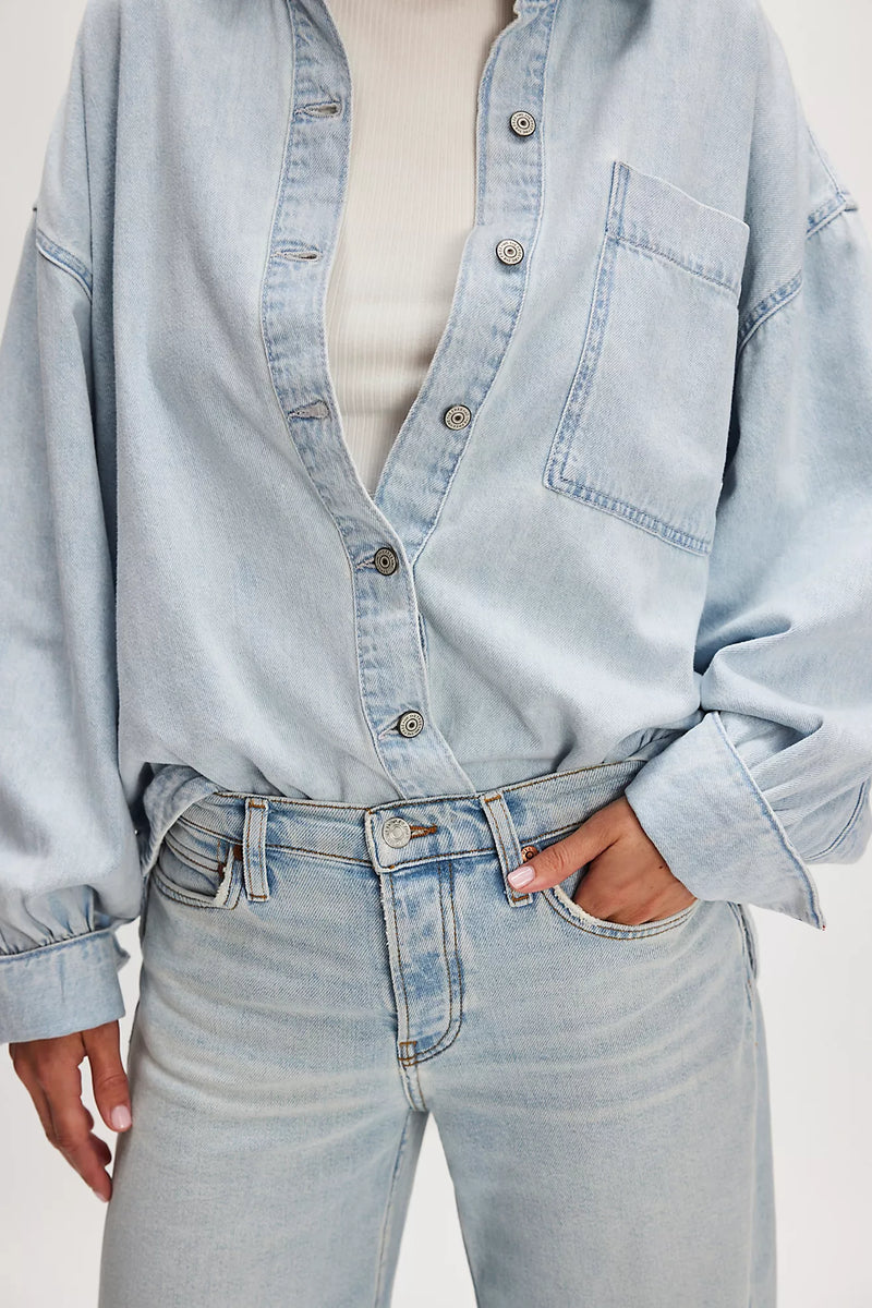 free people: ashley denim shirt-blue wash