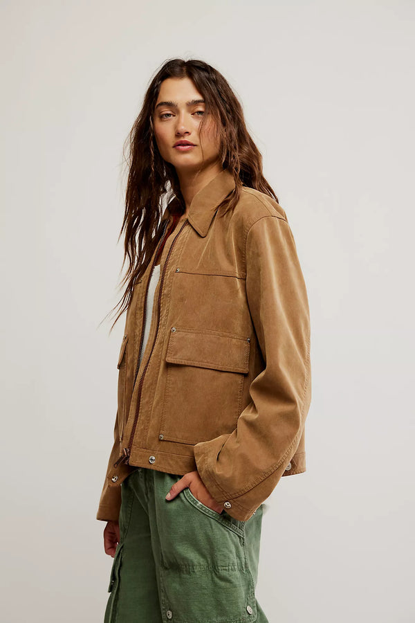 free people: blair vegan suede jacket-caramel cafe