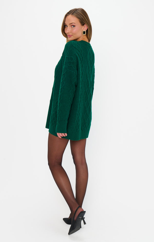 show me your mumu: canyon tunic sweater-emerald cable knit
