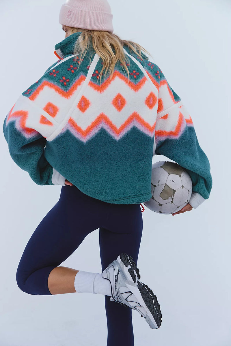 free people: printed mountain high 1/2 zip-soft green glow