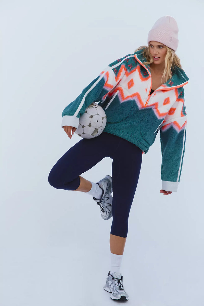 free people: printed mountain high 1/2 zip-soft green glow