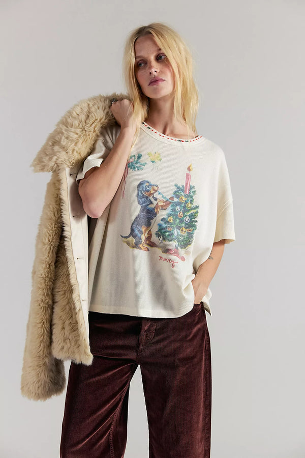 free people: merry meow tee-ivory combo