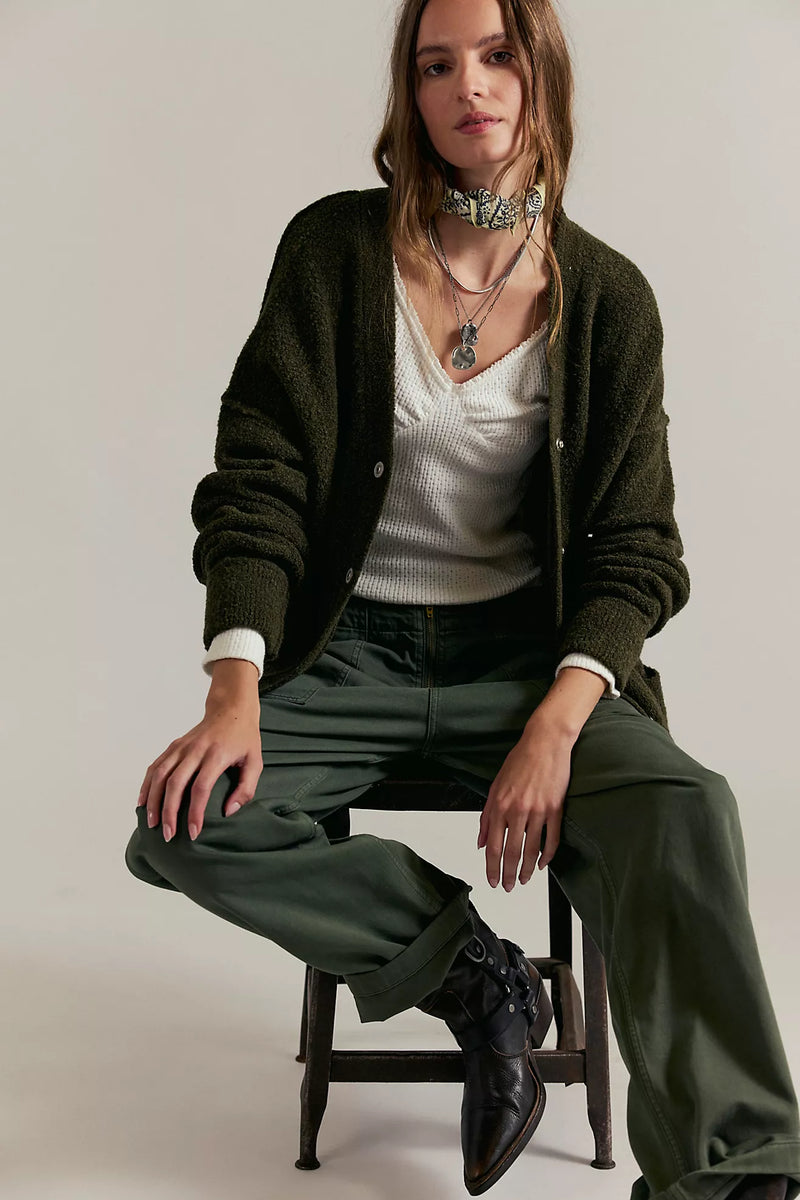 free people: blazing cardi-dark green