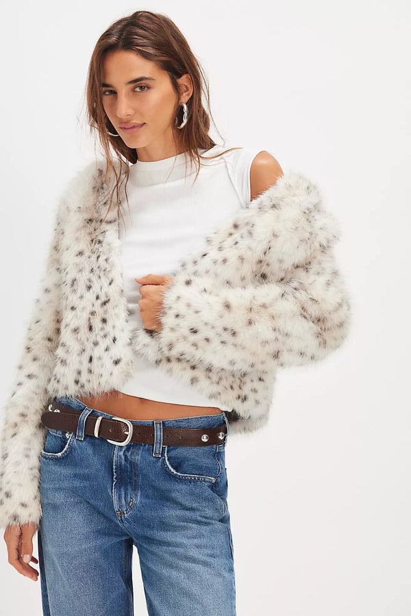free people: louder please hooded jacket-snow leopard