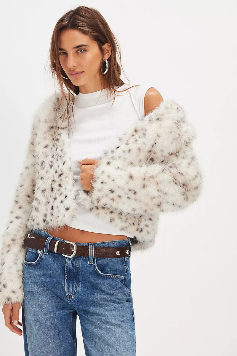 free people: louder please hooded jacket-snow leopard