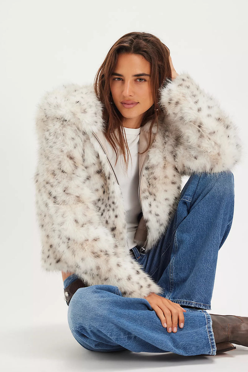 free people: louder please hooded jacket-snow leopard