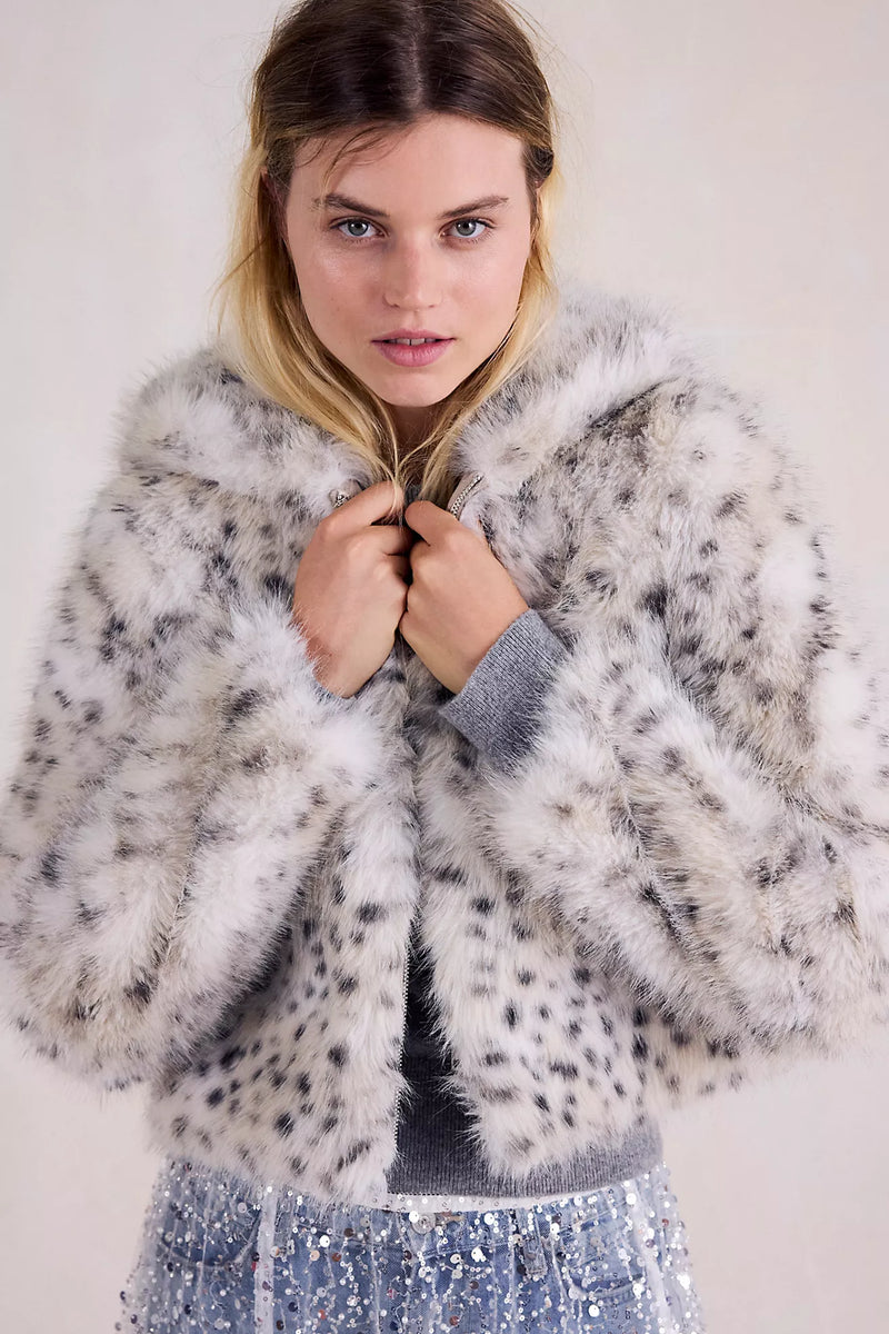 free people: louder please hooded jacket-snow leopard