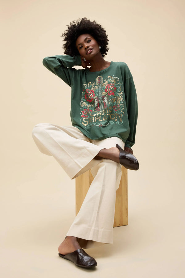 daydreamer: chris stapleton guitar & roses merch long sleeve tee